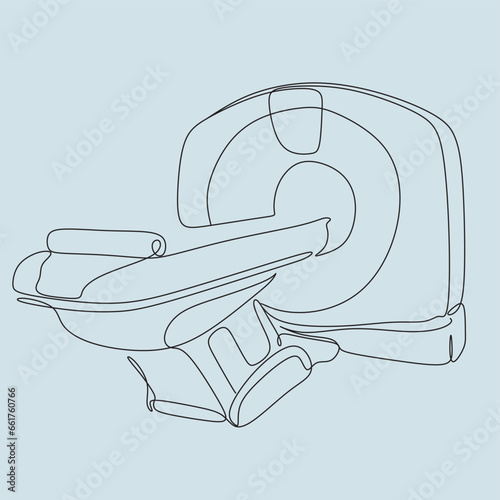 Computer tomography line drawing. Computed tomography continuous line vector. Medical clinic x-ray