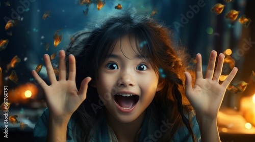 Cheerful Happy Optimistic Cute Asian Girl Raise Hands , Background Images , Hd Wallpapers, Background Image