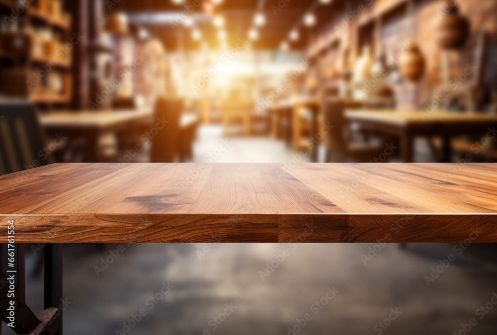 Empty wooden table and warehouse background. AI Generated Images Empty wooden table and warehouse background. AI Generated Images