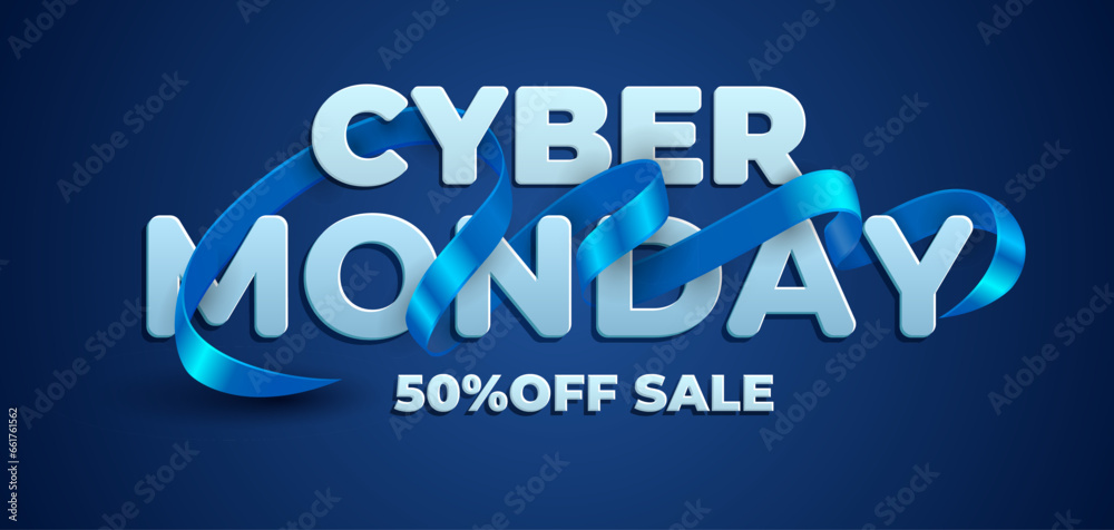 Cyber Monday sale banner with realistic 3d blue ribbon Cyber Monday sale banner with realistic 3d blue ribbon