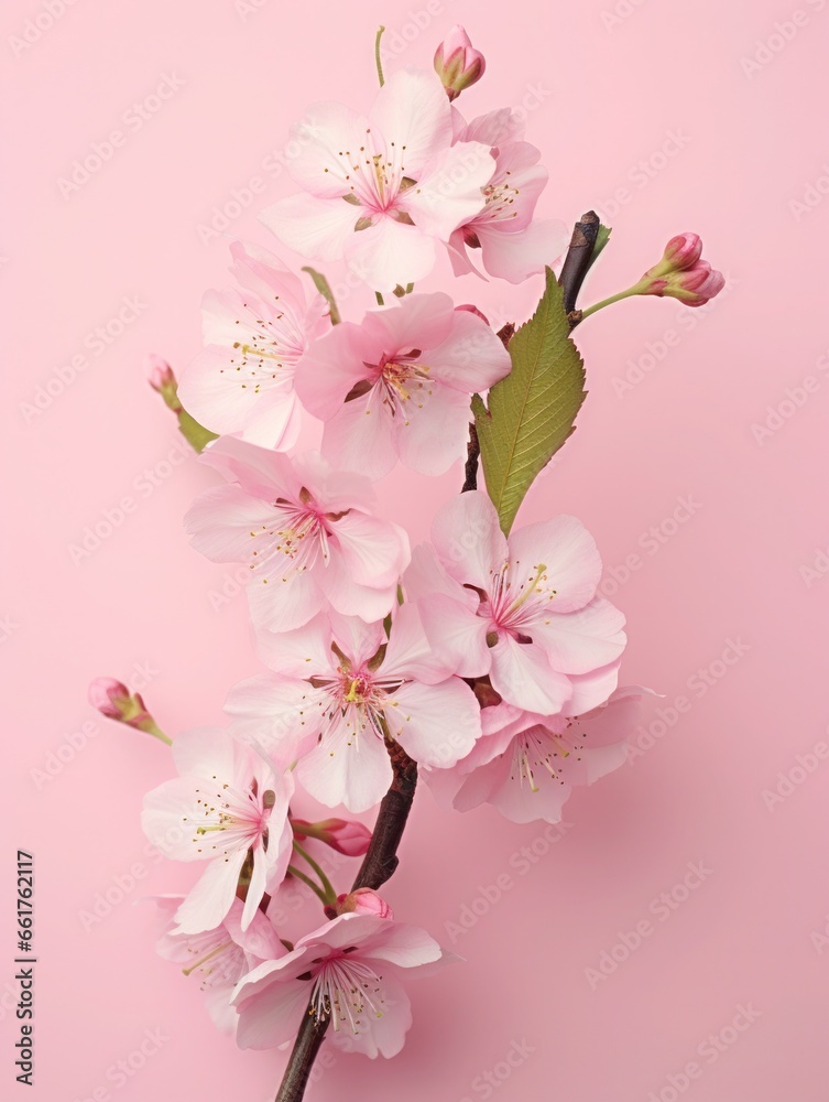Naklejka premium Pink cherry blossoms,pink sakura,beautiful cherry blossoms pastel pink background. Cherry blossoms are beautiful and pleasing to the eye. Makes you feel relaxed like you're in nature. Generative ai