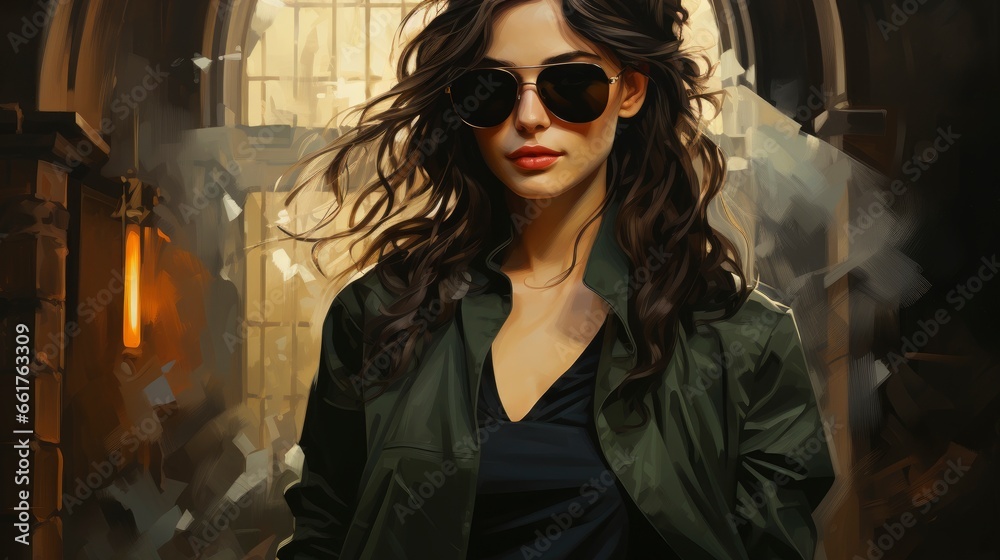 Fototapeta premium Fashionable Pale Brunette Long Green Dress Black , Background Images , Hd Wallpapers, Background Image