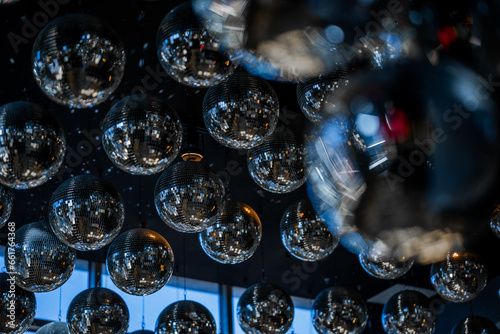 Disco ball decorations in a room, Decoration with mirrorballs  © César Salas