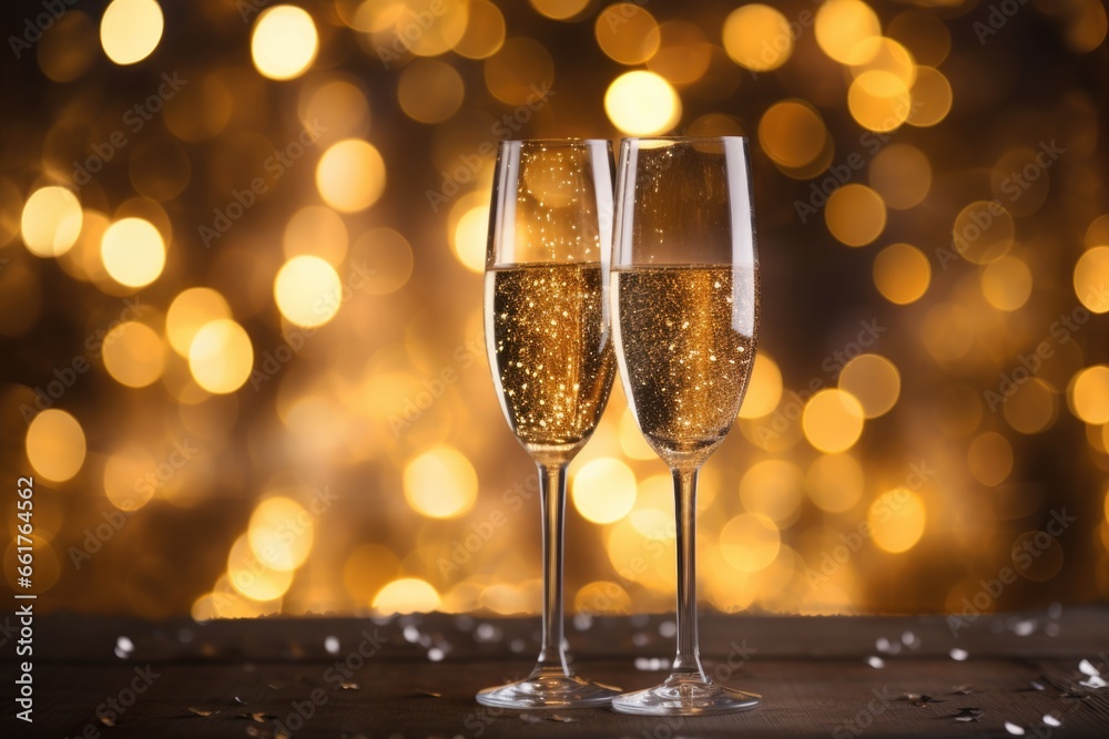 glasses of champagne with golden glitter in the background glasses of champagne with golden glitter in the background