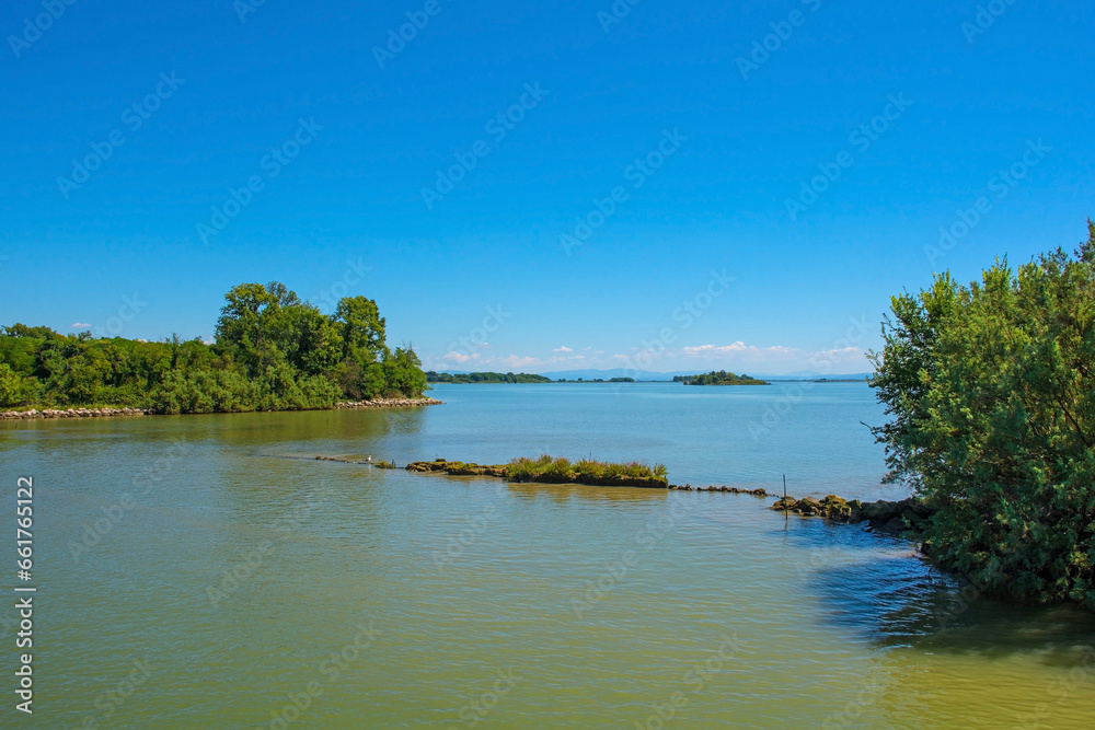 Shallow waters in the Grado section of the Marano and Grado Lagoon in Friuli-Venezia Giulia, north east Italy. August