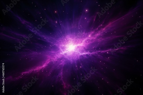 Bright purple beam star in a dark galaxy with stars. Generative AI