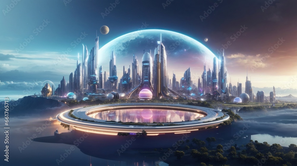 Fototapeta premium Space city. AI Generative