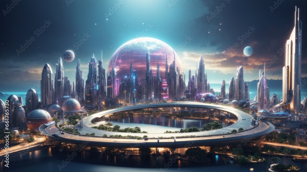 Space city. AI Generative