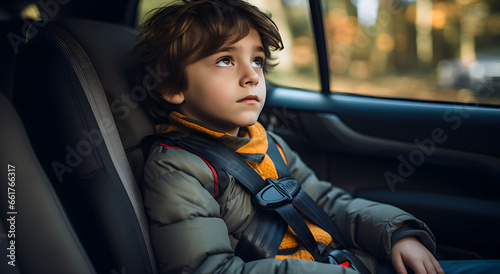 Winter Safety, Boy Buckled Up for a Cozy Drive