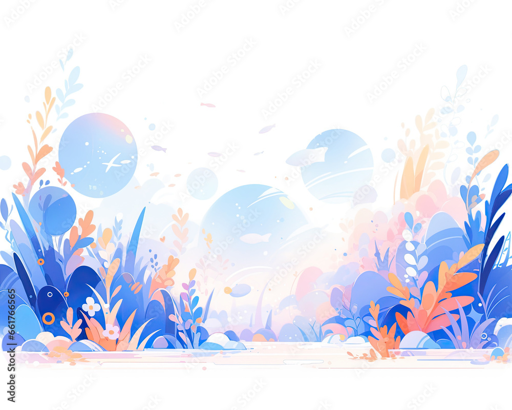 Flat abstract design of a underwater backdrop, minimalism illustration, website, Ul design