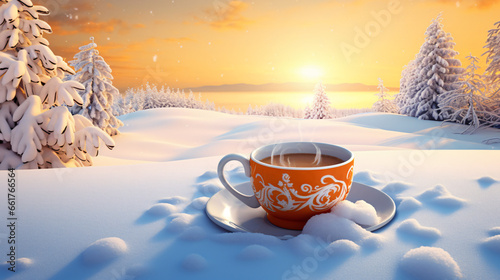 Coffee cup winter snow season.
