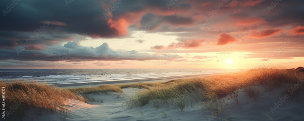 Fototapeta premium Beautiful dunes beach at sunset