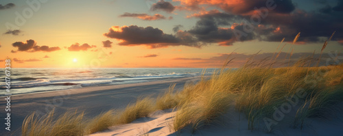 Beautiful dunes beach at sunset