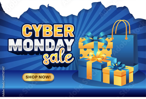 Cyber Monday Sale Banner, suitable for creating promotional materials or advertisements for online retailers offering exclusive deals and discounts on Cyber Monday