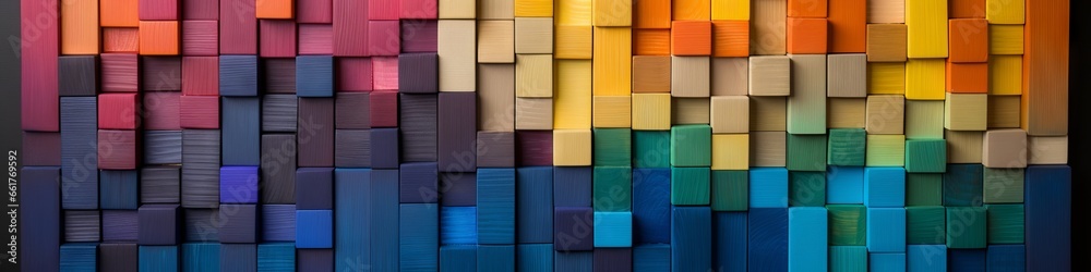 Colorful spectrum of wooden blocks in a chaotic pattern for use as ...