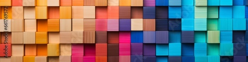 Colorful spectrum of wooden blocks in a chaotic pattern for use as background photo