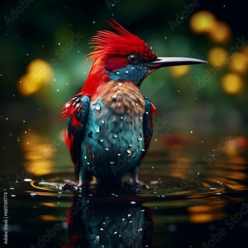 Red-throated bee-eater bird in the rain. photo