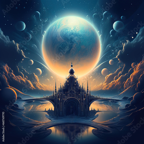 Fortress of Legends: Mythical Castle in Majestic Splendor under a moonlit