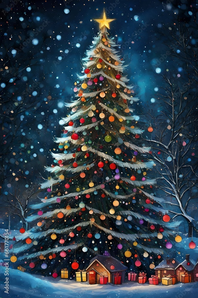 Illustration of a beautiful christmas tree with pretty decorations. Illustration of a beautiful christmas tree with pretty decorations.