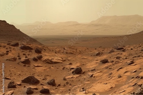 Mars surface view. Generative AI
