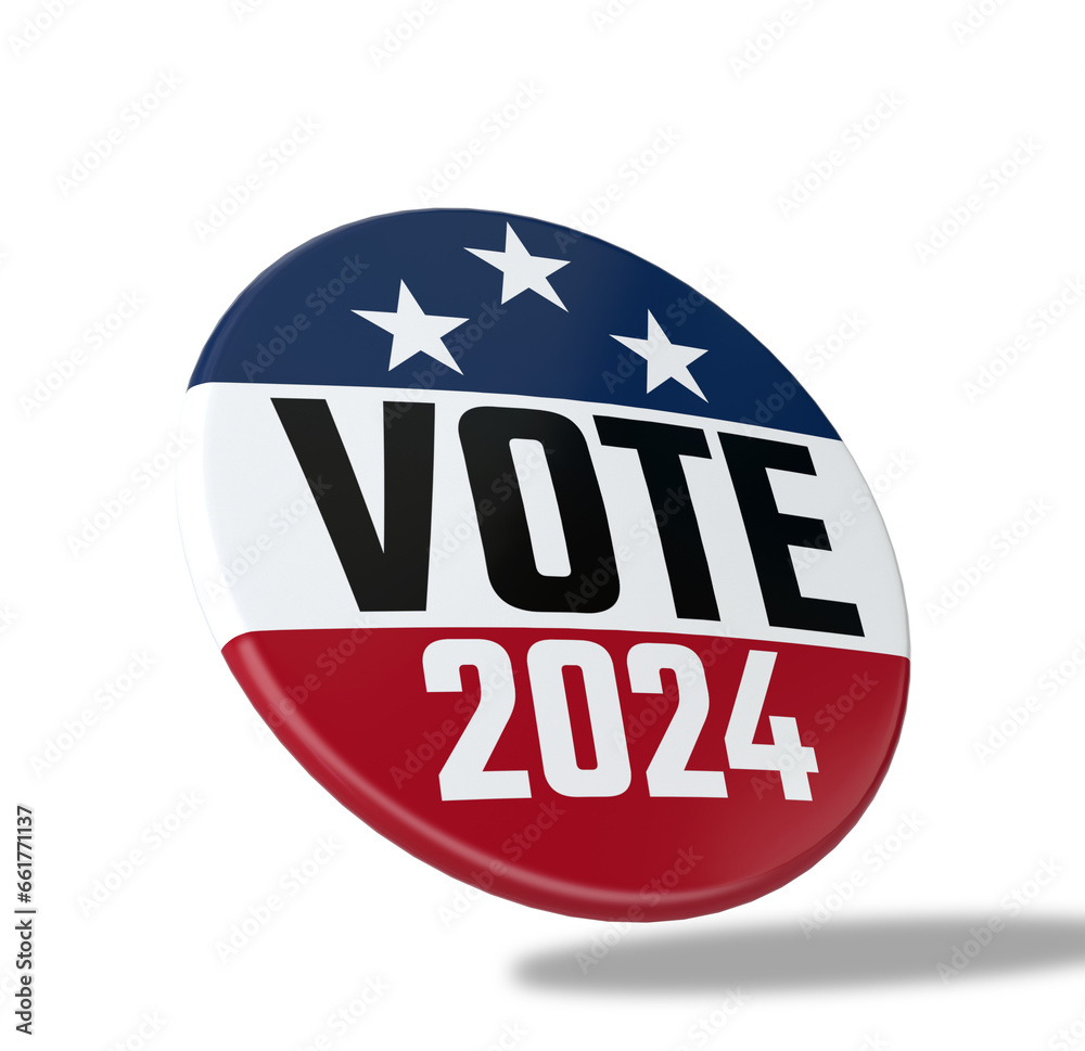 Vote 2024 campaign button with the USA flag - 3d Rendering Stock ...