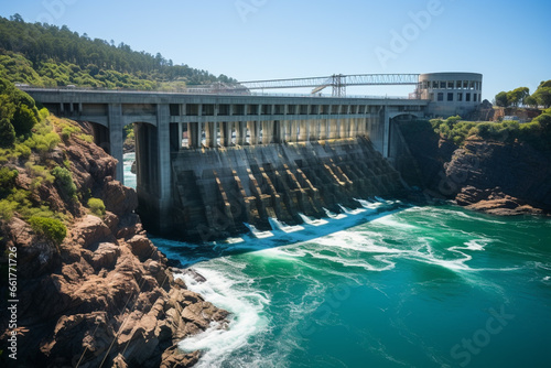 Clean energy by hydropower plant from downstream water. photo