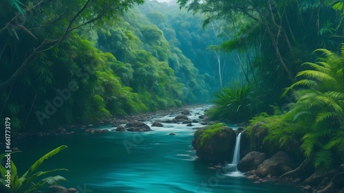 stunning tropical forest with river and trees