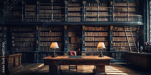 Old ancient books of bookshelves in a library