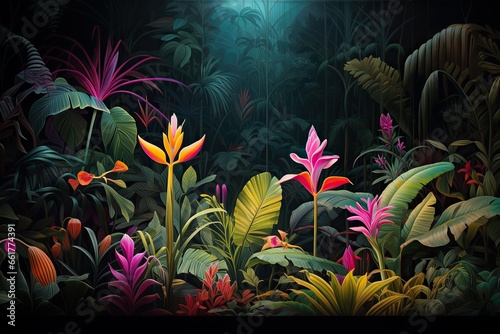 Exotic and tropical multicolored leaves tropical leaves on dark background