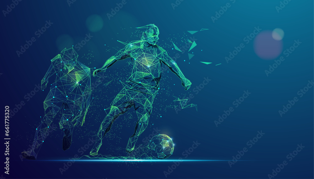 graphic of wireframe low poly soccer players in futuristic style graphic of wireframe low poly soccer players in futuristic style