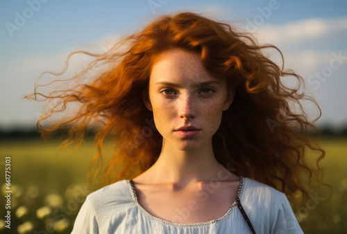 Portrait of a redhead girls in the countryside