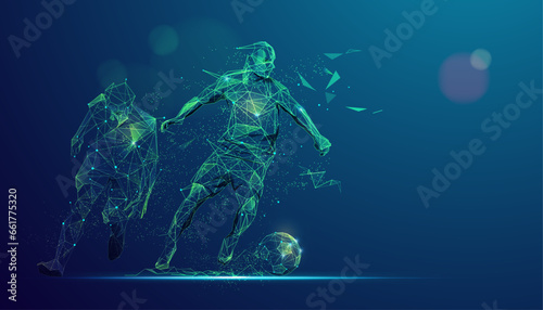 graphic of wireframe low poly soccer players in futuristic style
