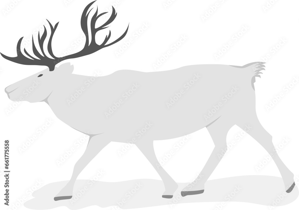 Reindeer in winter with flat style design