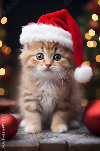 Kitten with christmas costume
