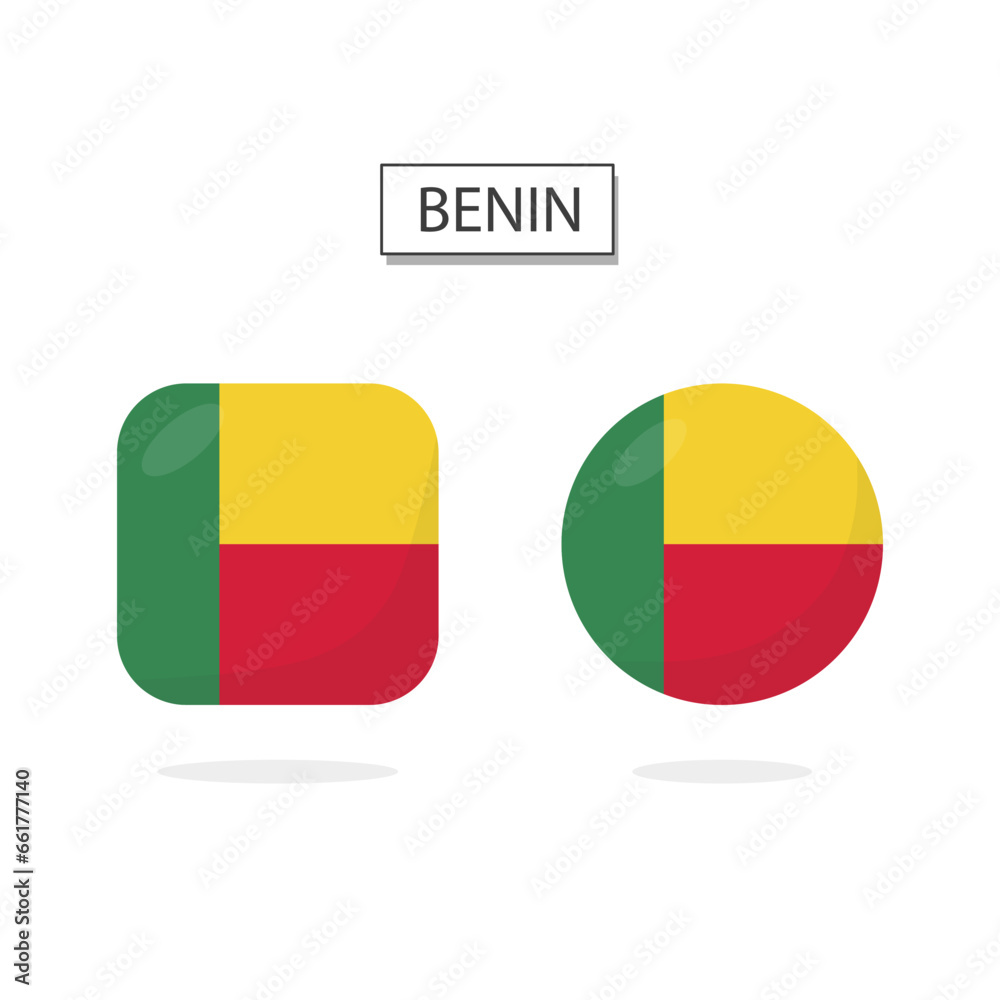 Obraz premium Flag of Benin 2 Shapes icon 3D cartoon style.