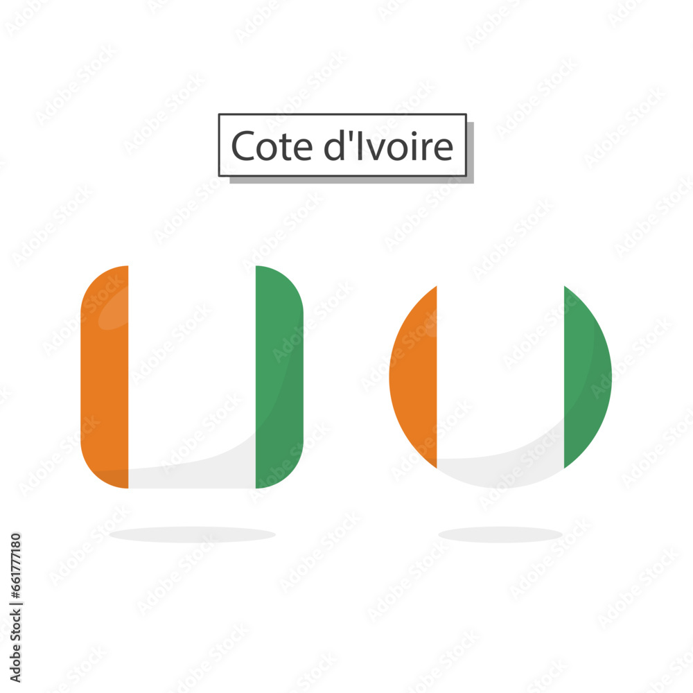 Flag of Cote d Ivoire 2 Shapes icon 3D cartoon style. Flag of Cote d Ivoire 2 Shapes icon 3D cartoon style.