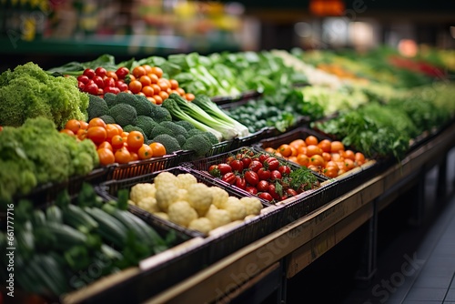 Fruits and vegetables in the refrigerated shelf of a supermarket  photo