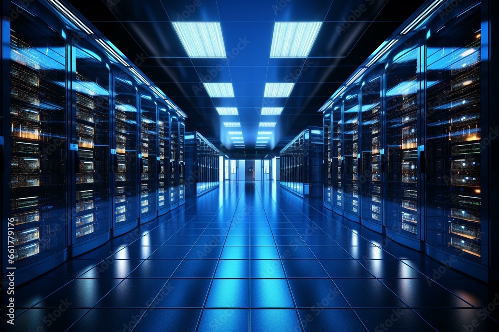 Advanced data storage facility with powerful servers. Generative AI