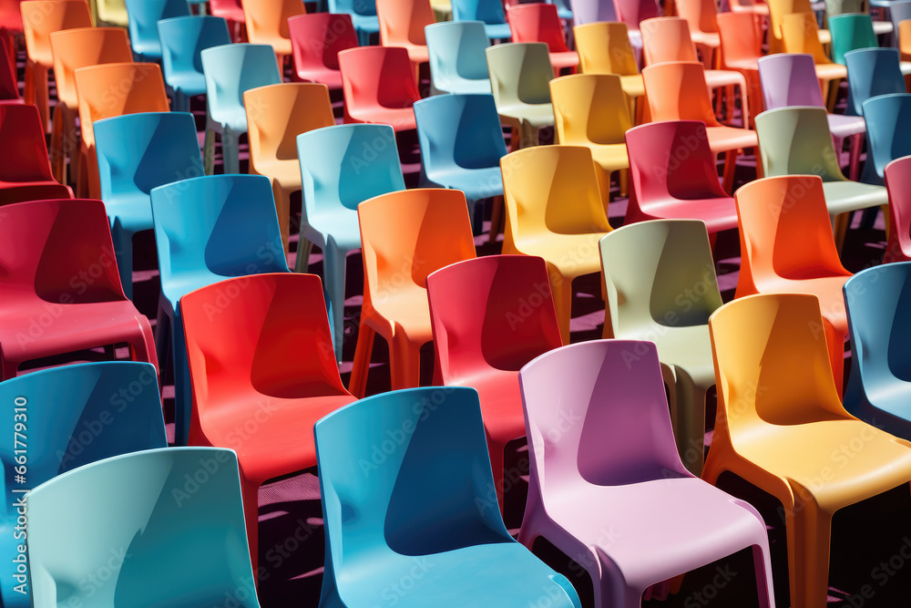 Fototapeta premium Empty rows of colorful chairs