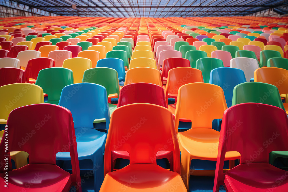 Fototapeta premium Empty rows of colorful chairs
