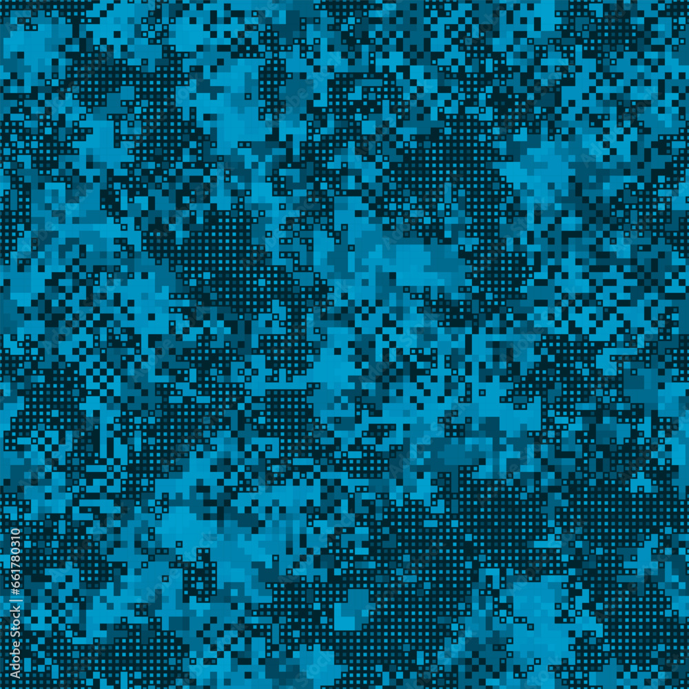 Seamless denim blue urban camouflage pattern. The pixel pattern background
