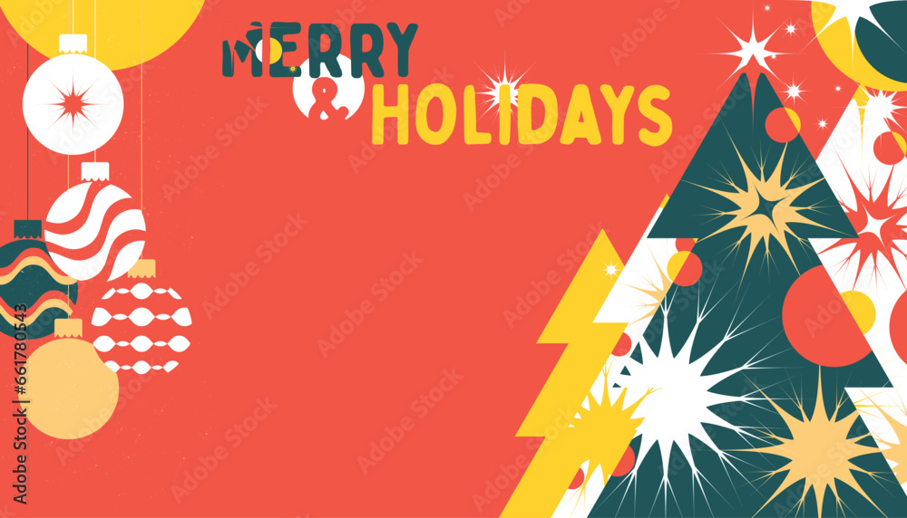 Merry Christmas and Happy New Year greeting banner. Holidays Christmas tree , card, template, background, poster, holiday cover 