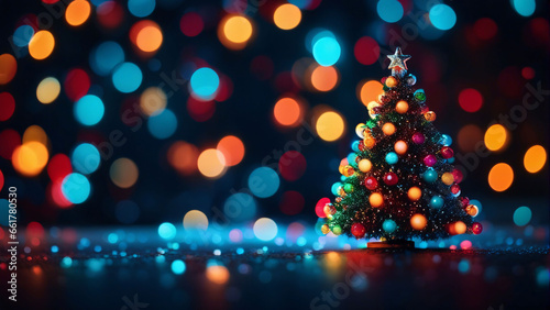 Christmas lights on tree with bokeh background.