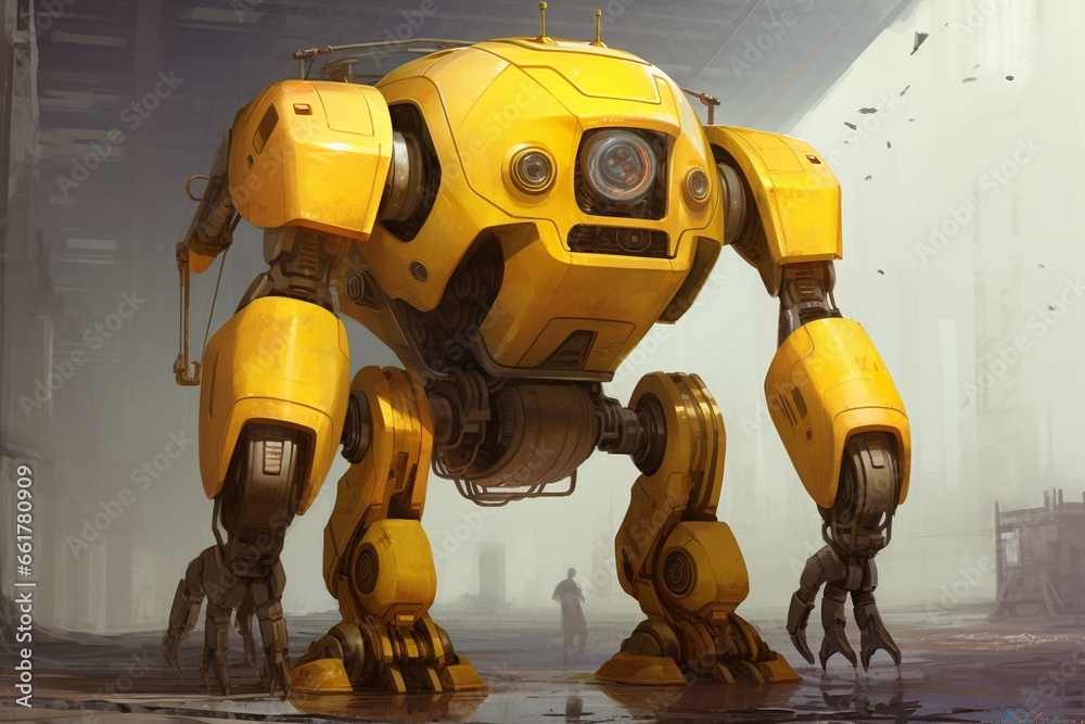 Design of a giant yellow robot character. Generative AI