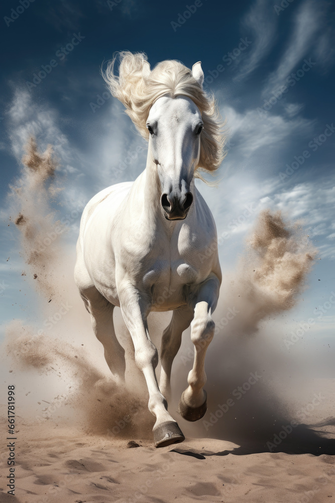 Galloping white horse Galloping white horse