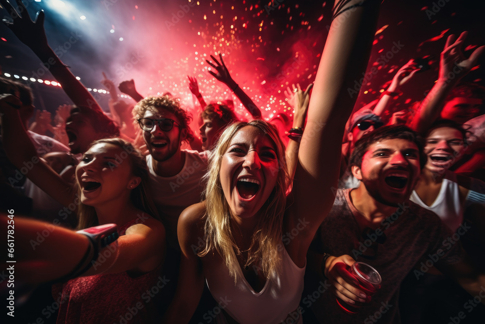 Group of friends partying in a nightclub