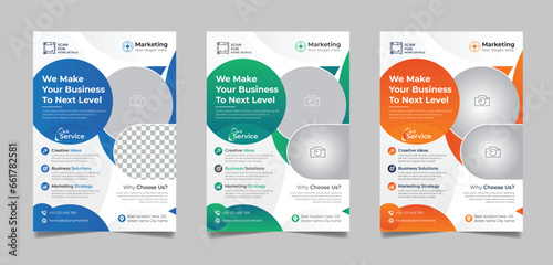 Corporate flyer template set, A4 size multipurpose business annual report colorful cover page design with print ready.