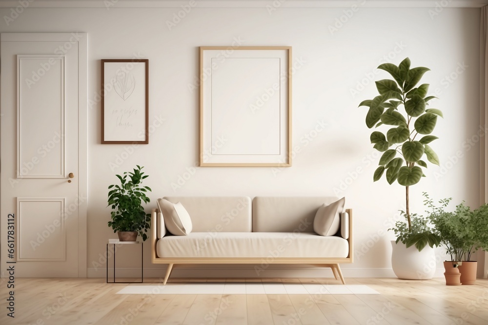 Wooden Frame with White Mat Border on a Clean White Wall - Gallery-Style Elegance