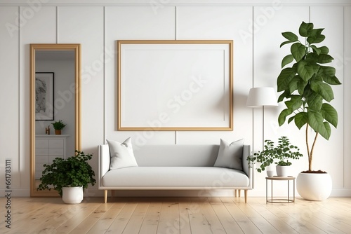 Wooden Frame with White Mat Border on a Clean White Wall - Gallery-Style Elegance