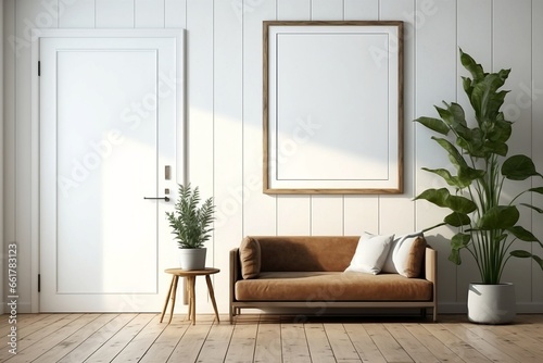 Wooden Frame with White Mat Border on a Clean White Wall - Gallery-Style Elegance